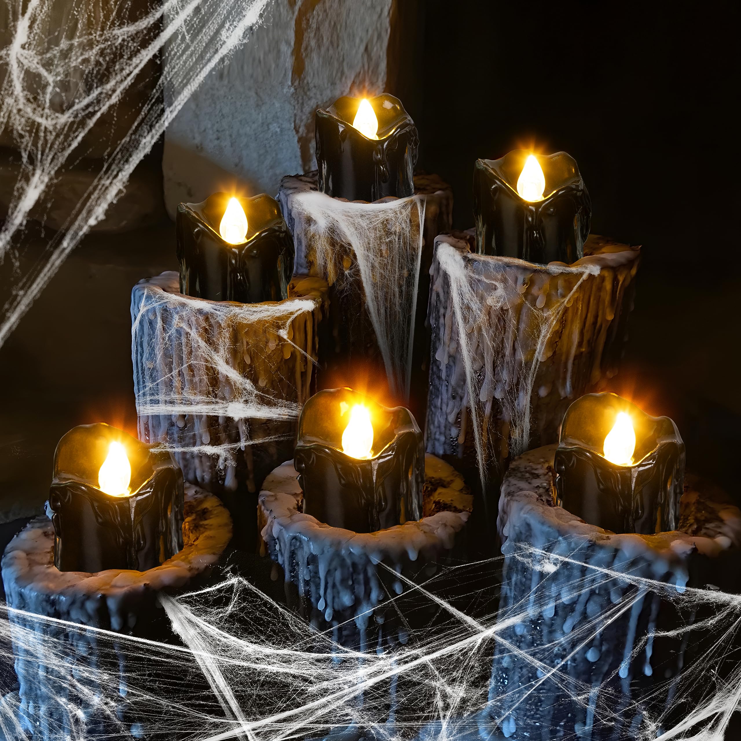 Renbuzhu 24Pcs Halloween Decorations Indoor Candles Black Tea Lights: Led Flameless Tealight Battery Operated Table Decor With S